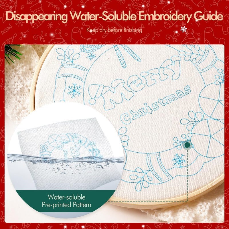 wtisan Christmas Embroidery Kits: 1 Pack Cross Stitch Kit for Beginners Adults, DIY Ornaments Craft Kit with All Tools & Instructions, Stamped Hand Embroidery Starter Kit for Holiday Crafts & Xmas Home Decor - Image 4